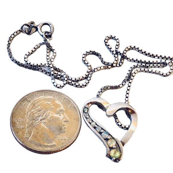 Vintage Necklace Sterling Silver Heart Pendant Aurora Borealis Rhinestone PAS - Picture 14 of 15